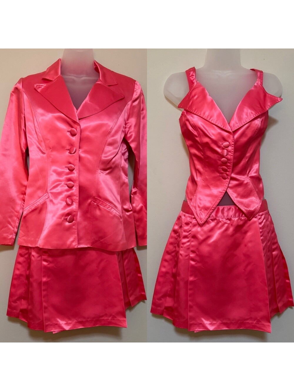 Rare Betsey Johnson Vintage Y2K 3 Piece Suit Skirt Corset Set Hot Pink Medium